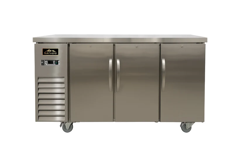 Sub-equip, CBB27-72-2HS-S, 72"Stainless Steel Counter Height Solid Door Back Bar Refrigerator with LED Lighting (72"W x 27.5"D x 41.6"H)