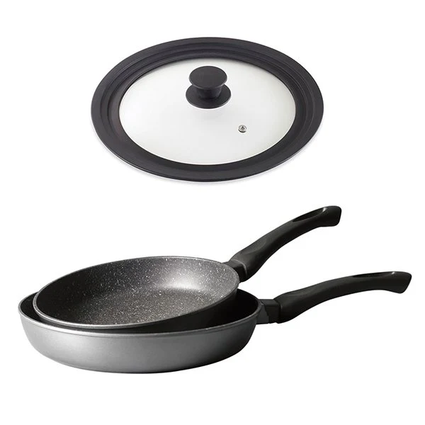 Lot 2 poêles revêtement Dur comme la pierre 24 et 28 cm et couvercle multidiamètre Mathon