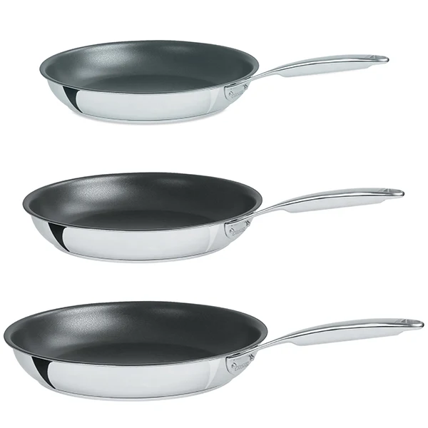 Lot 3 poêles inox antiadhérentes Castel'Pro 20, 24 et 28 cm Cristel