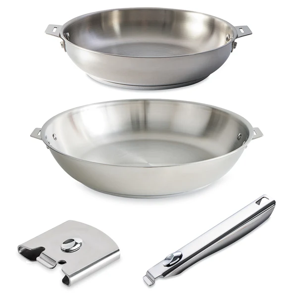 Lot 2 poêles 20 et 32 cm avec manche et anse Clips'inox Mathon