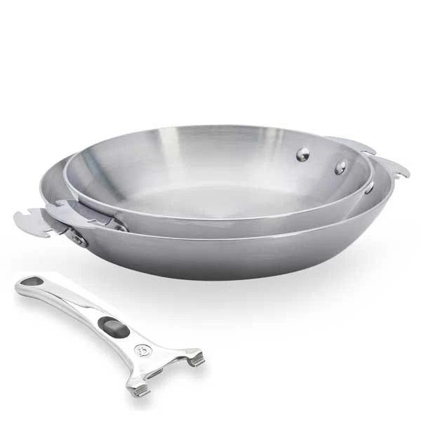 Lot 2 poêles tout inox Alchimy Loqy 24 et 28 cm et manche amovible De Buyer