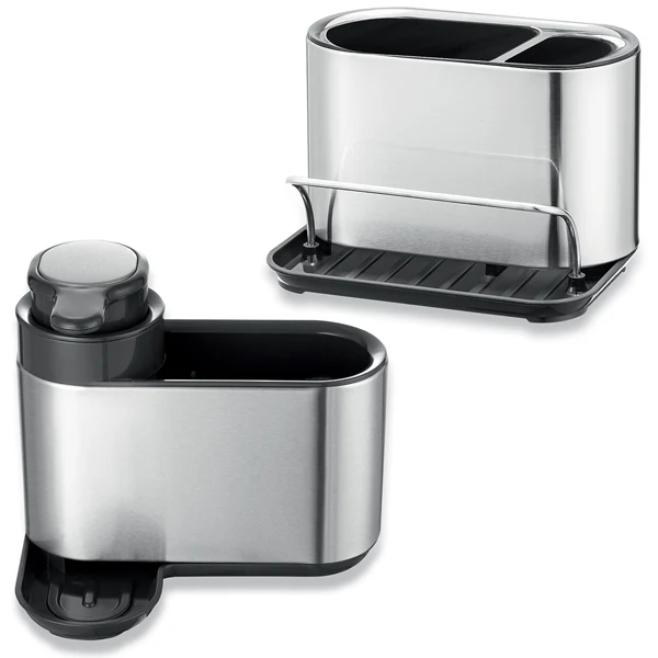 Lot 2 organisateurs d’évier en inox avec compartiments et distributeur de savon Mathon