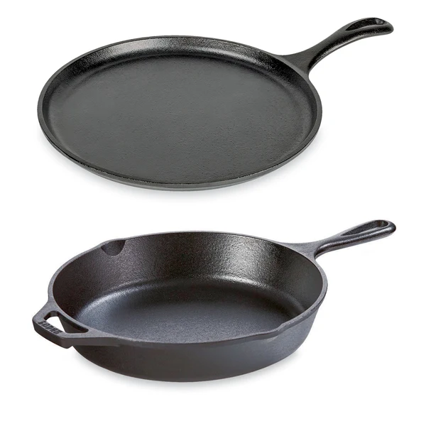 Lot 1 poêle avec poignées et 1 crêpière en fonte 26 cm Lodge