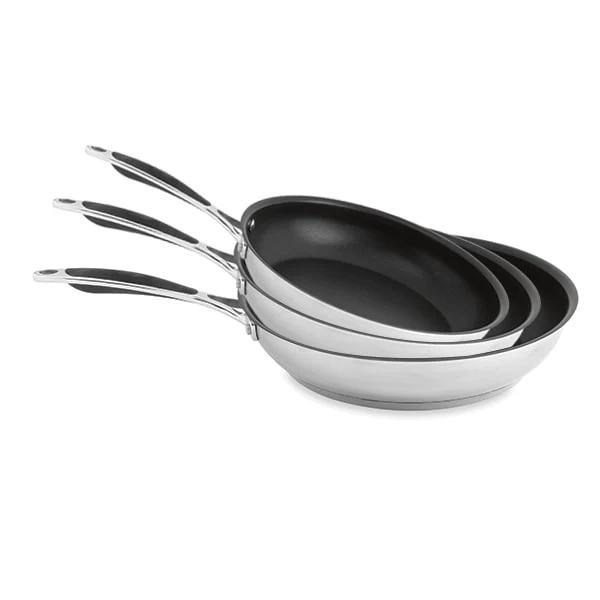 Lot 3 poêles inox antiadhérentes Excell'Inox 20, 24 et 28 cm Mathon