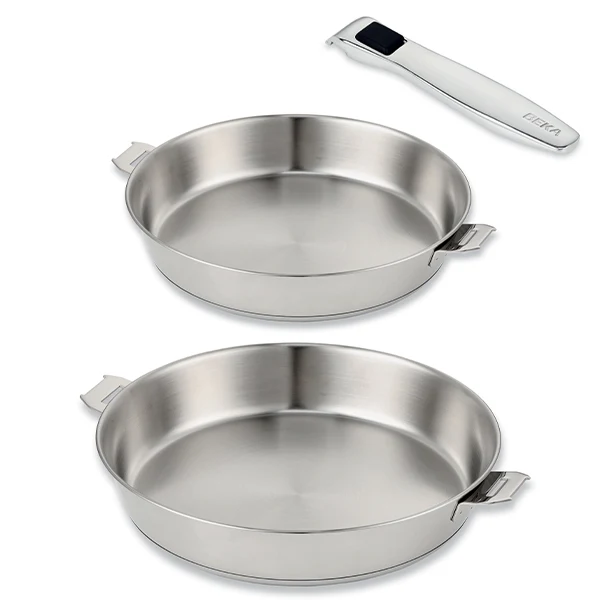 Lot 2 poêles tout inox Evolution 20 et 28 cm et manche amovible Beka