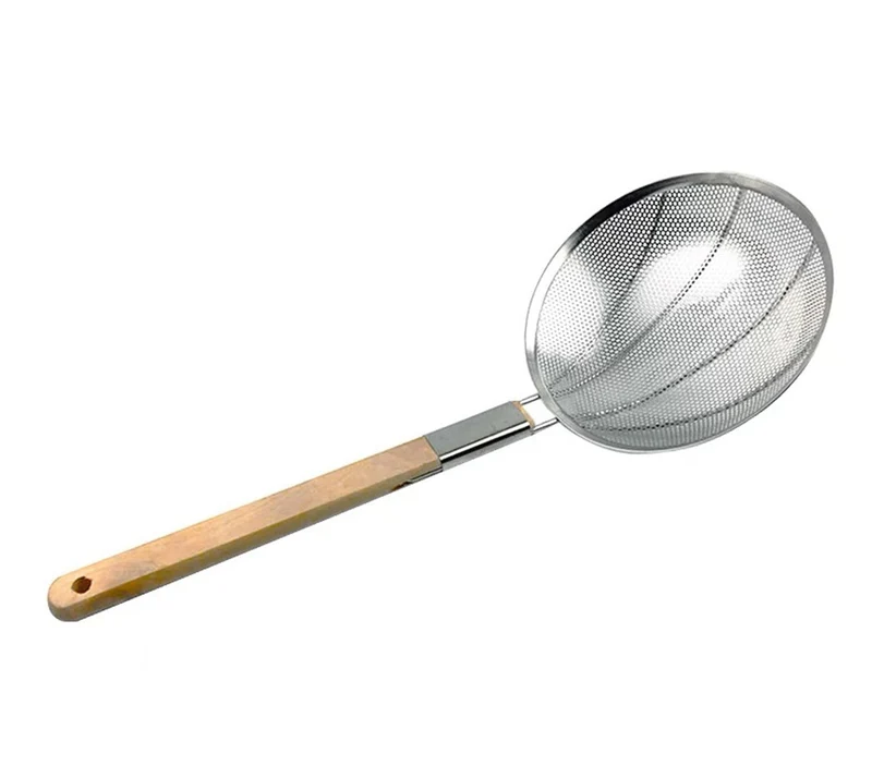 CHEFCO,SSH-25, Stainless Steel Reinforced Round Skimmer with Wooden Handle-25cm/9.8“ Dia