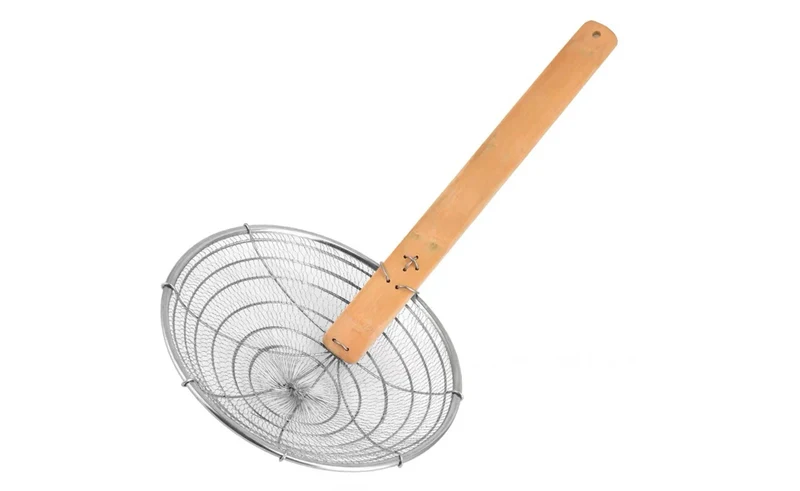 Sub-equip,DMSBH-10, 10" Round Double-edged Stainless Steel Mesh Skimmer with Bamboo Handle