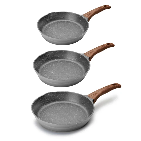 Lot 3 poêles Stilo avec poignée imitation bois 20, 24 et 28 cm Lacor