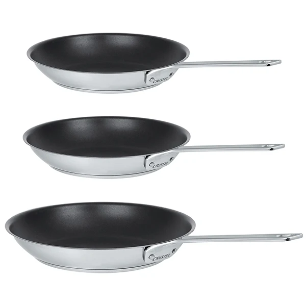 Lot 3 poêles inox antiadhérentes 1826 20, 24 et 28 cm Cristel