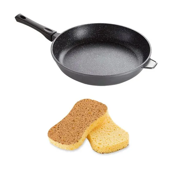 Lot poêle revêtement Dur comme la pierre 32 cm et 2 éponges végétales Mathon
