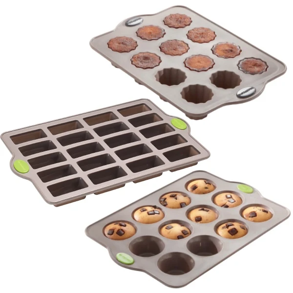 Lot de 3 plaques Rigiflex : 20 mini financiers, 12 muffins et 12 canelés Mathon