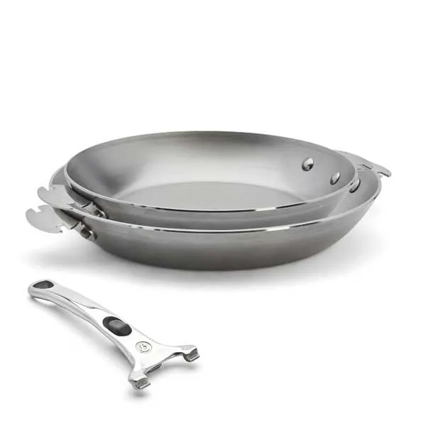 Lot 2 poêles acier Minéral B Loqy 24 et 28 cm et manche amovible De Buyer