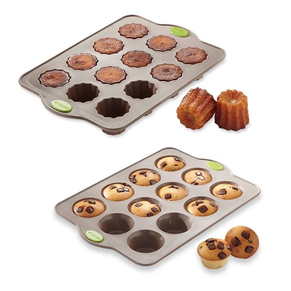 Lot de 2 plaques Rigiflex' : plaque 12 muffins et plaque 12 canelés Mathon