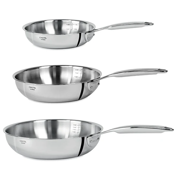Lot 3 poêles sautoir tout inox Castel'Pro 20, 24 et 28 cm Cristel