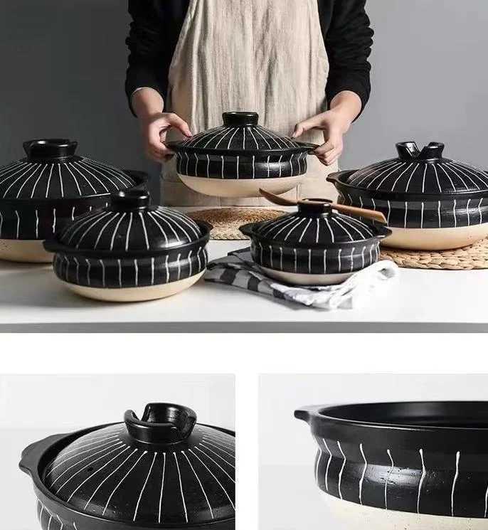 CHEFCO,Y1118-6,Japanese Ceramic Clay Braising and Casserole Shoal Pot with Lid (18.5cm/7.3"Dia)