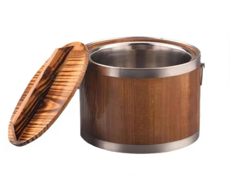 CHEFCO,KRB-20, 7.7" Pine Wood Heat-Retaining Rice Barrel with Stainless Steel Insert