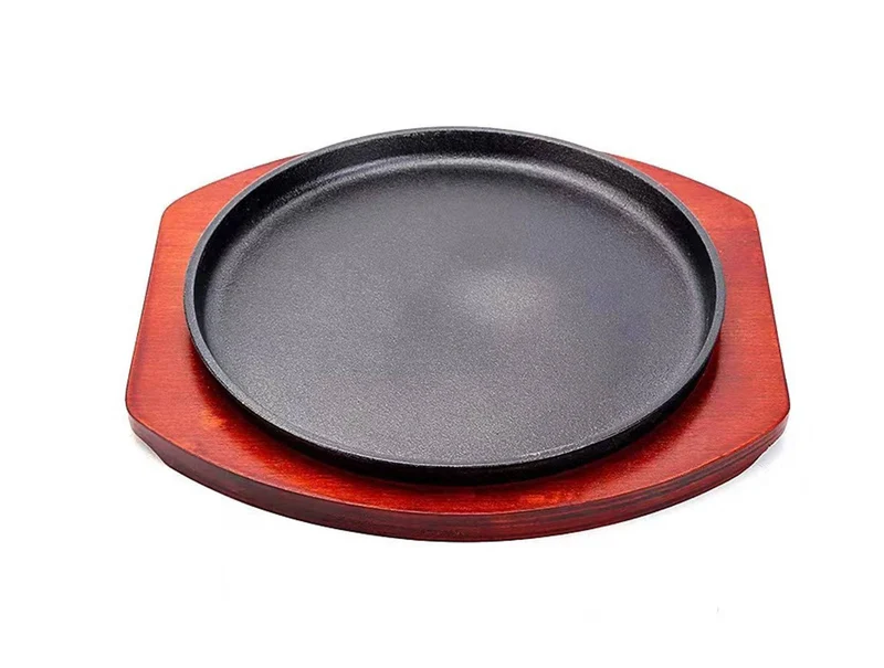 CHEFCO,CISP-22,Teppanyaki Grill Pan BBQ Grilling Pan with Wooden Base(22cm/8.7" Dia)