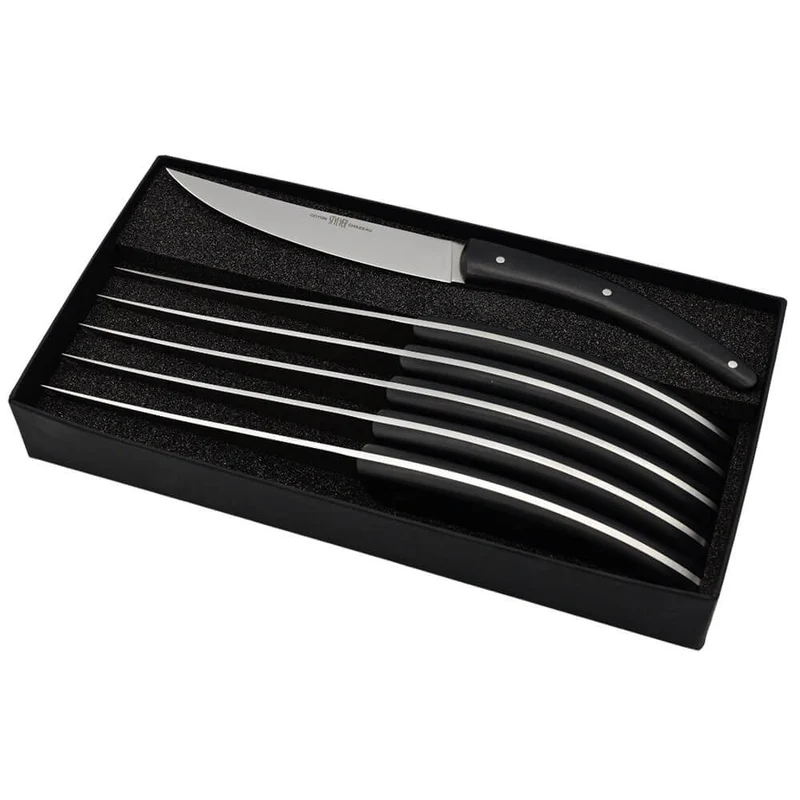 Coffret de 6 couteaux Styl'Ver Plein Manche Paperstone Noir - GOYON-CHAZEAU