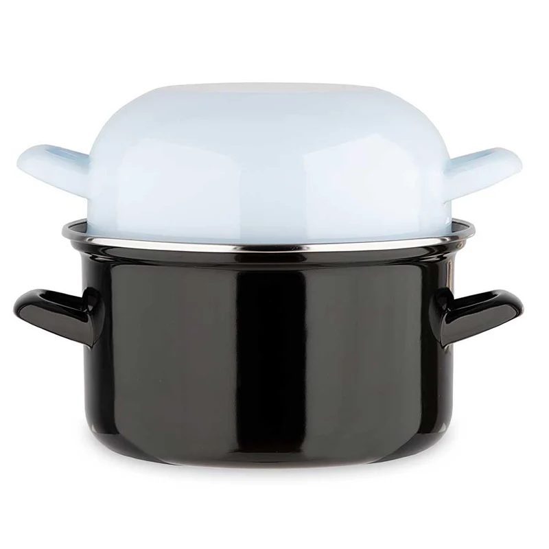 Marmite à moules noire et couvercle bleu - BAUMALU