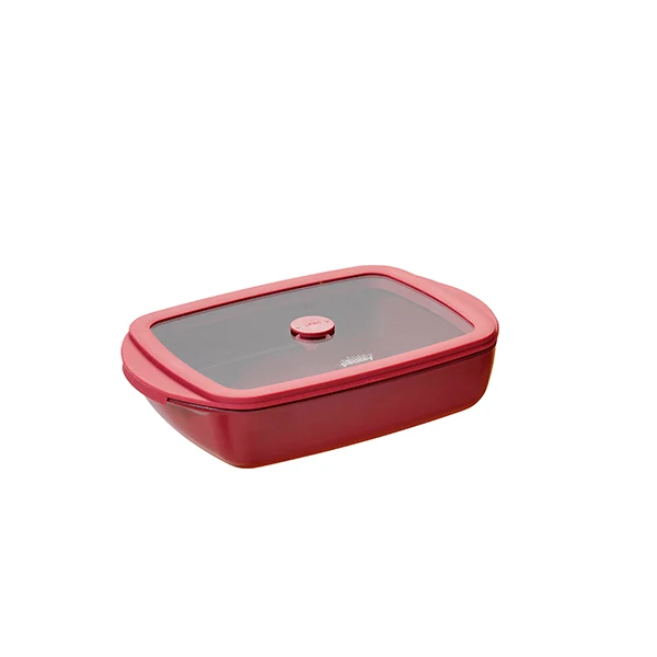Plat à four rectangulaire en verre borosilicate avec couvercle Grenat 0,8 L Pebbly