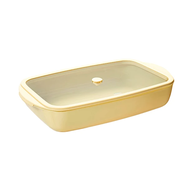 Plat à four rectangulaire en verre borosilicate avec couvercle Crème 3,6 L Pebbly