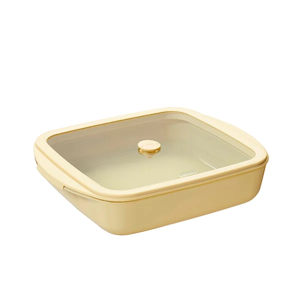 Plat à four carré en verre borosilicate avec couvercle Crème 1,6 L Pebbly