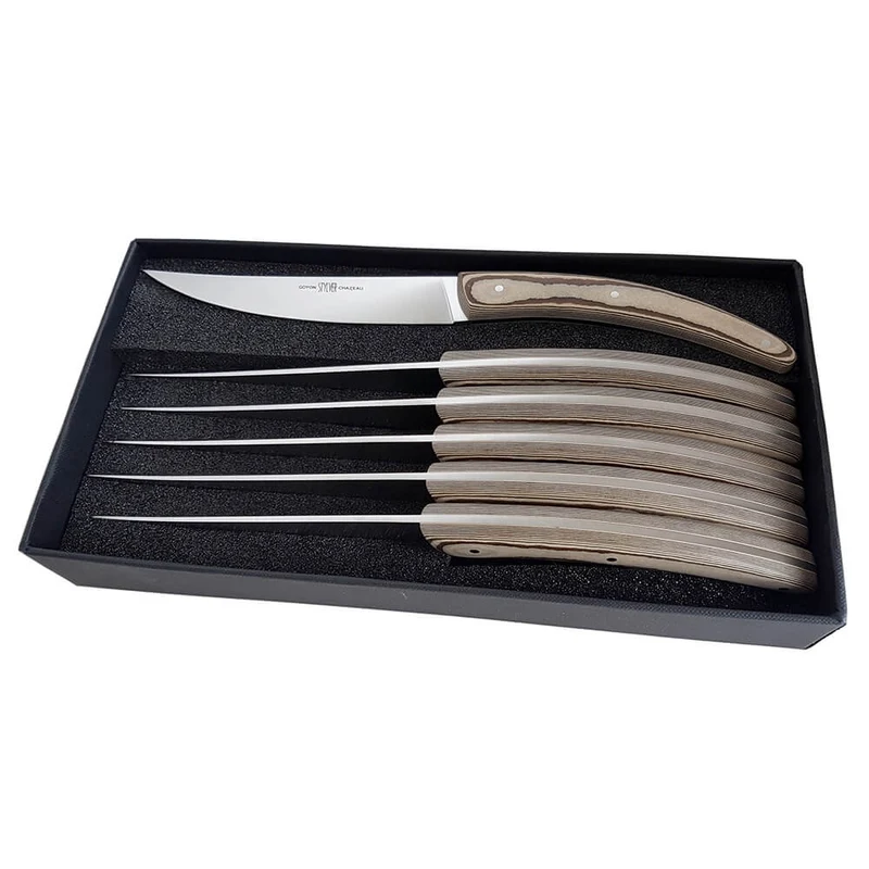 Coffret 6 couteaux Styl'Ver Plein Manche Paperstone Beige Sable - GOYON-CHAZEAU