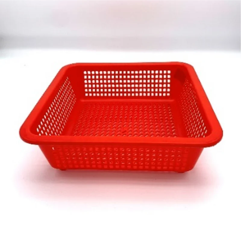 CHEFCO,RD8807, Red Plastic Square Vegetable Wash Basket (Fine Grid)-9.8"L x 9.8" Wx 3.1"H