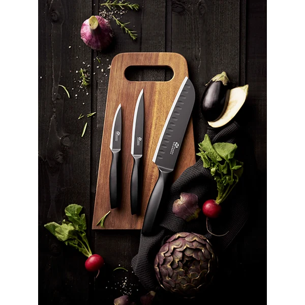 Set 3 couteaux de cuisine lame noire Essentiels Pradel Excellence