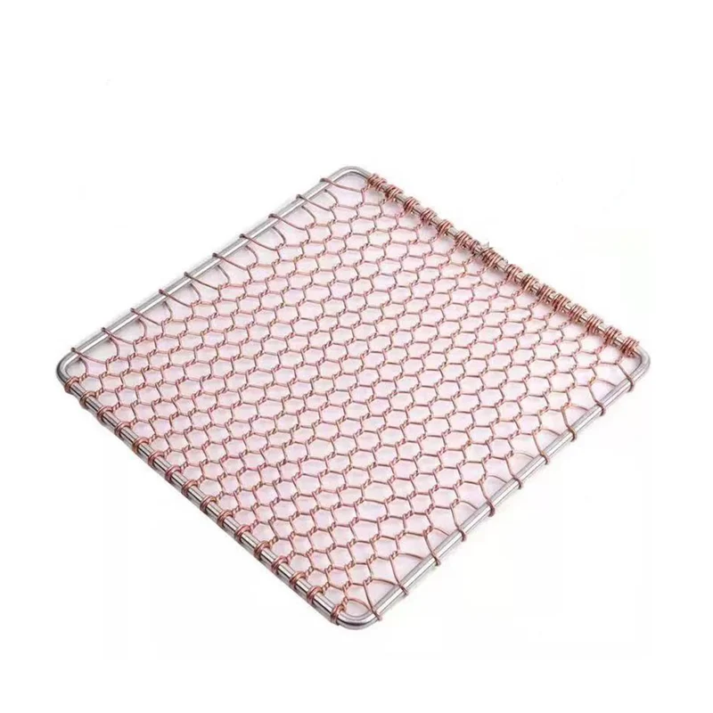 PGW-320S, BBQ Grill Basket, Copper Material Fish Barbecue Grilling Grate, Portable Hand Made BBQ Grid Rack Accessories, Grill Net for Outdoor Camping Grilling Vegetables