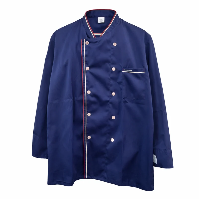 CHEFCO,WCC-5-3XL, Blue Chef Clothes with Red White Line-Long Sleeves