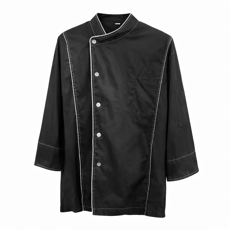 CHEFCO,WCC-4-L, Black Chef Clothes with Gray Line-Short Sleeves