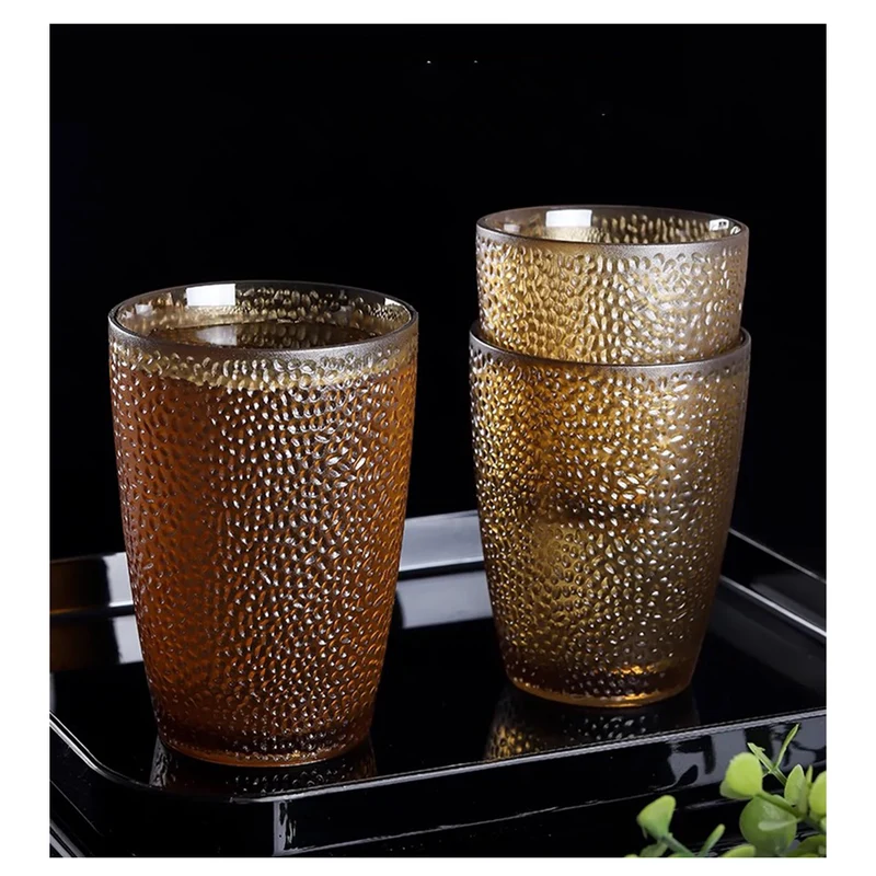 CHEFCO,JB-8930BN, 14oz Acrylic Glasses, Hammered Tumbler, Amber