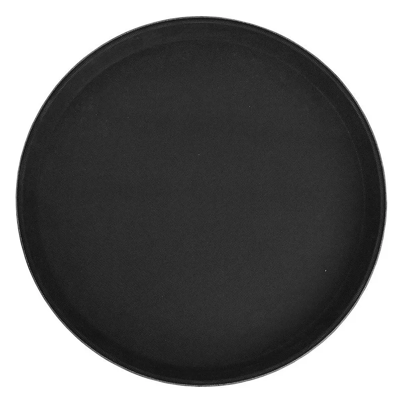 Sub-equip, 14" Black Round Non-skid Fiberglass Serving Tray (FGT-14K)