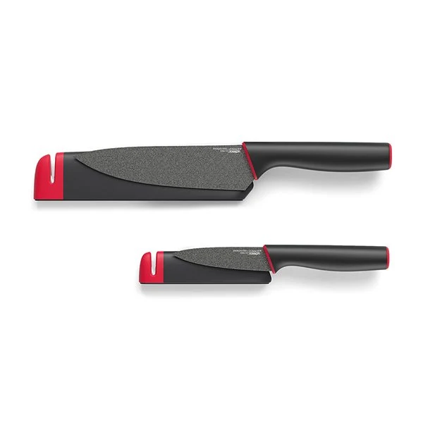 Set de 2 couteaux Chef et Office et fourreaux aiguiseurs céramique Joseph Joseph