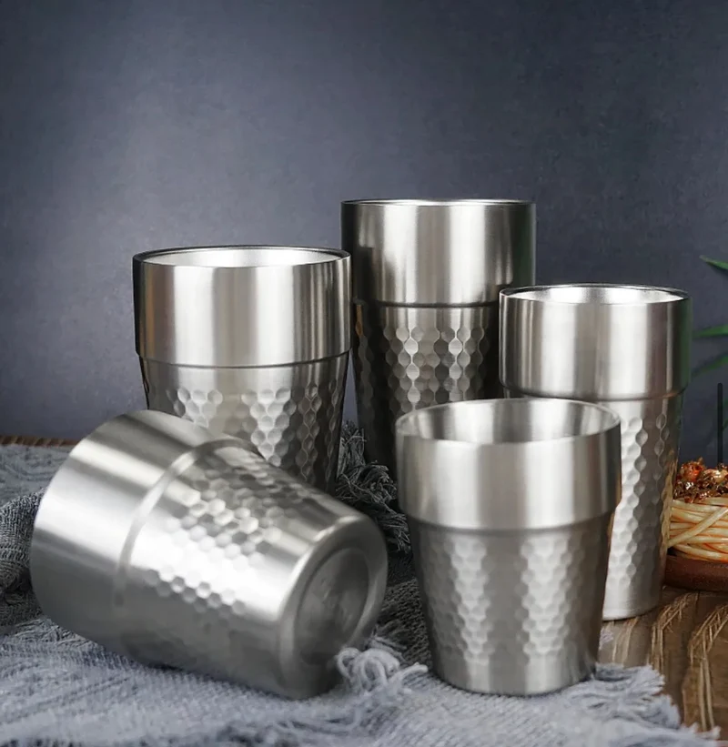 CHEFCO,SC-8S, 8.8 oz,304 Stainless Steel stackable silver double wall cup