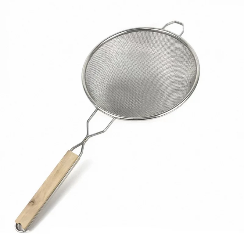 Chefco, 9 1/2" Medum Stainless Steel Double Mesh Strainer with Wooden Handle & Hanging Hook (MSH-9.5D)