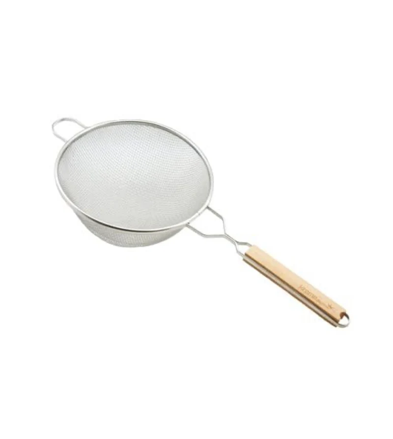 Chefco, 9 1/2" Medium Stainless Steel Single Mesh Strainer with Wooden Handle & Hanging Hook (MSH-9.5S)