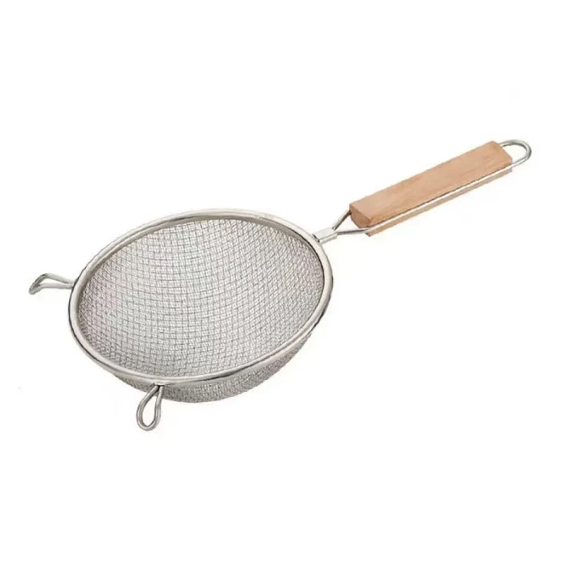 Chefco, 8 3/4" Medium Stainless Steel Double Mess strainer with Wooden Handle and Double Ear (MSS-9D)