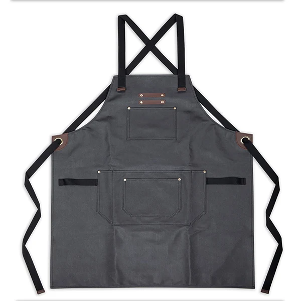 Tablier en toile enduite et cuir noir Livoo