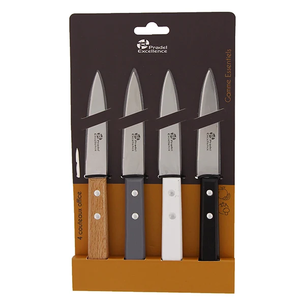 Set de 4 couteaux d'office 9 cm manches en bois de pin Pradel Excellence