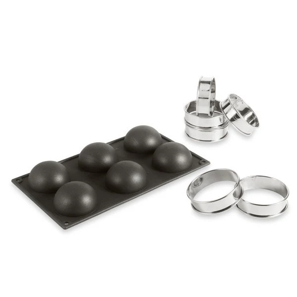 Kit moule silicone 6 demi-sphères + 6 cercles à tarte Patisse