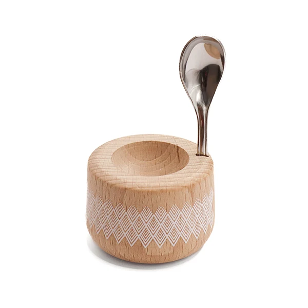 Coffret coquetier et cuillère Piou Plume hêtre naturel Roger Orfèvre