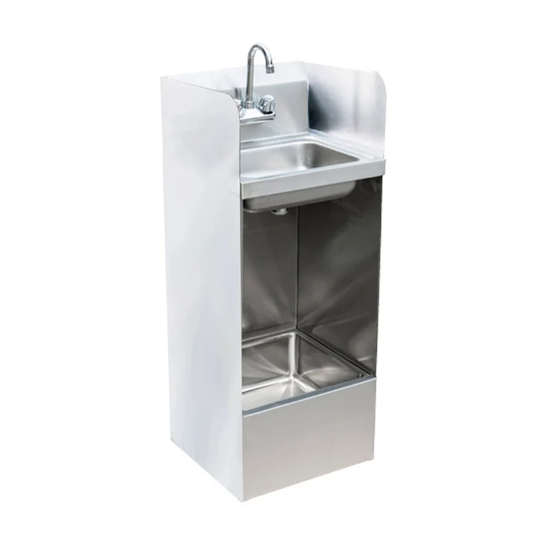 16“ 304 Stainless Steel, 18 Gauge Hand Sink with Gooseneck Faucet and Side Splash Combine with Floor Mop Sink (SM-1520)