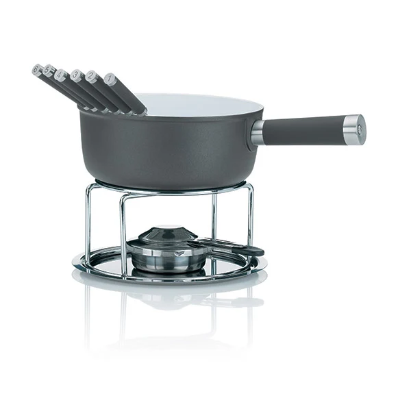 Service à fondue revêtement céramique 6 personnes gris Kela