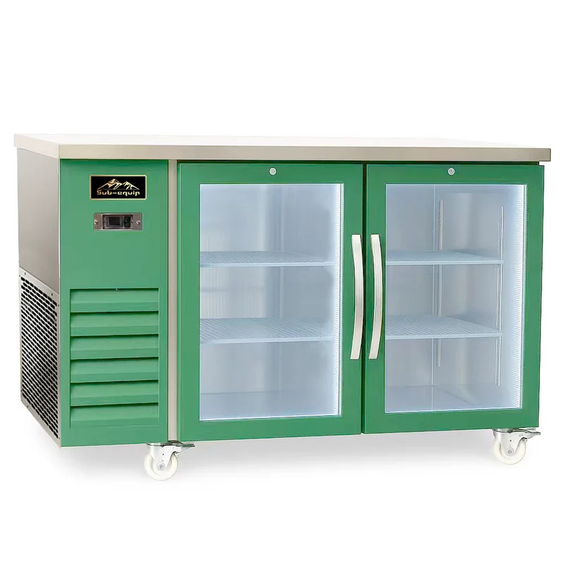 Sub-equip, CBB27-60-2HG-C, 60" Countertop height Glass Door Back Bar Refrigerator with LED Lighting-Color Painted (60"W x 27.5"D x 41.6"H)