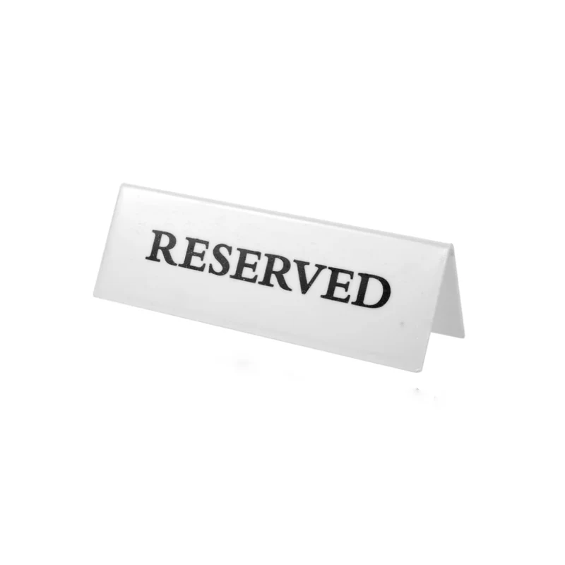 White Plastic Reserved Sign, 15x5cm (SGN-5W)
