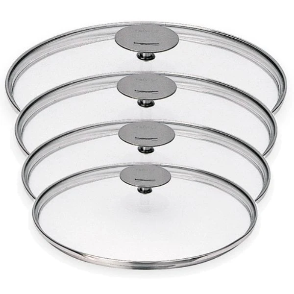 Set 4 couvercles en verre bombé Platine 14, 16, 18 et 20 cm Cristel
