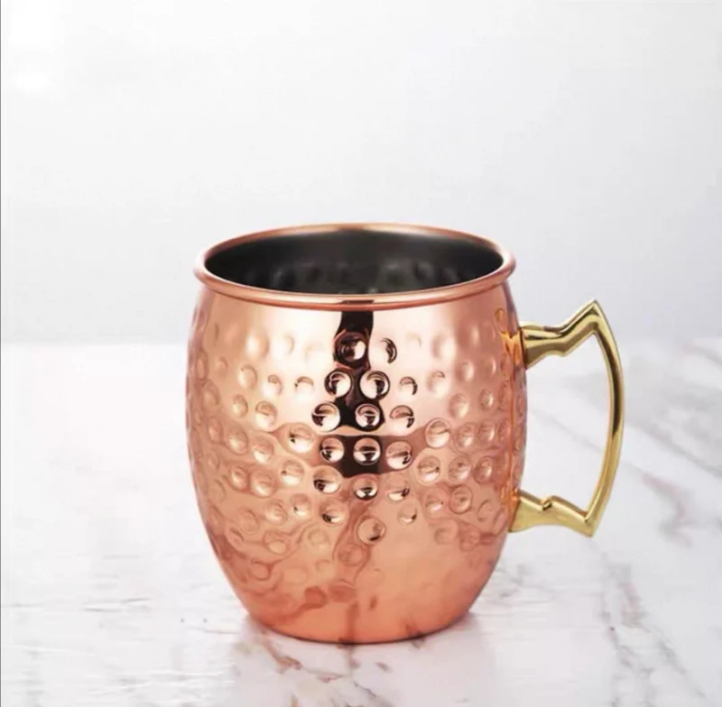 CHEFCO,SC-530R,Rose Gold Stainless Steel Moscow Mule Mug with Handle and Hammered Finish