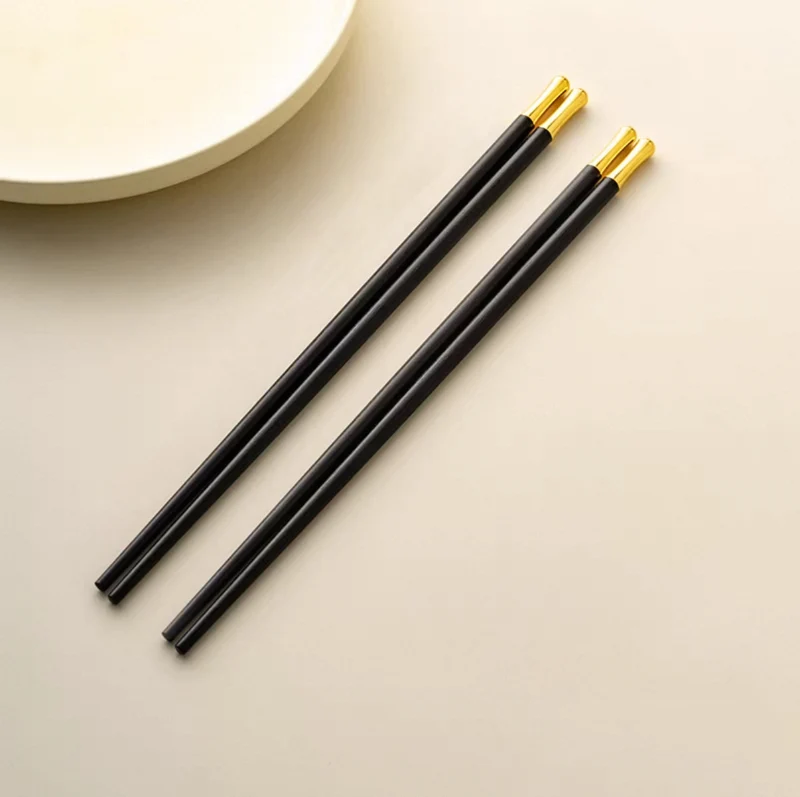 CHEFCO,CS-1897,Alloy Black Chopsticks with Golden Top 10 pairs